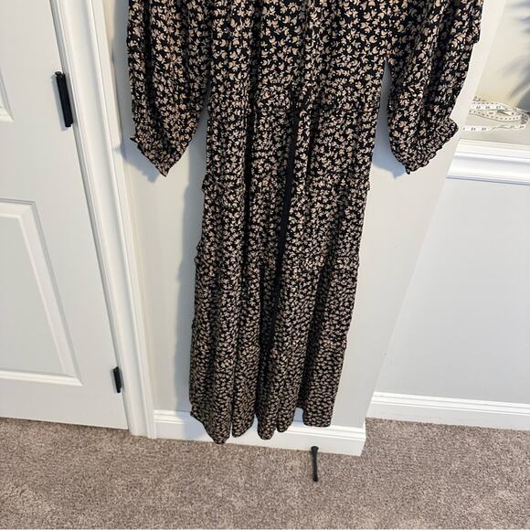 THE GREAT. Black Tan Floral Tiered Long Sleeve Maxi Dress 1 Small - Picture 8 of 16